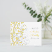 Carte postale RSVP fleurie jaune, gris et blanc (Debout devant)