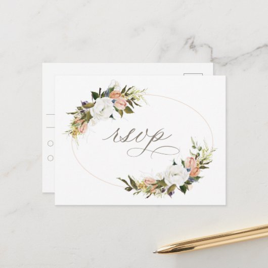 Carte Postale RSVP Floral Vintage (Devant/Arrière en situation)