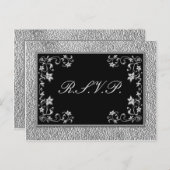 Carte postale RSVP florale noire et en eau douce (Devant / Derrière)