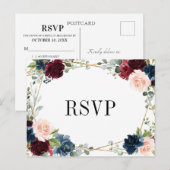 Carte postale RSVP Flush Floral Blush de la marine (Devant / Derrière)
