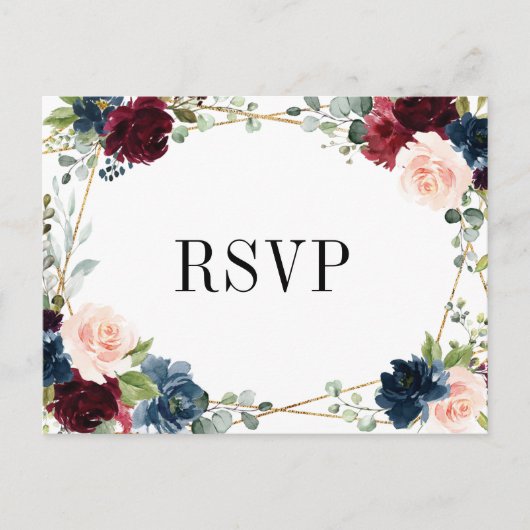Carte postale RSVP Flush Floral Blush de la marine (Devant)