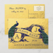 Carte postale RSVP Gold Foil Peacock Wedding (Devant / Derrière)