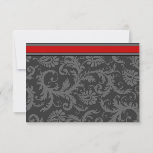 Carte postale RSVP Gris et rouge Damas (Dos)