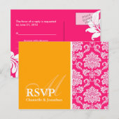 Carte postale RSVP Hot Pink et Orange Damask (Devant / Derrière)