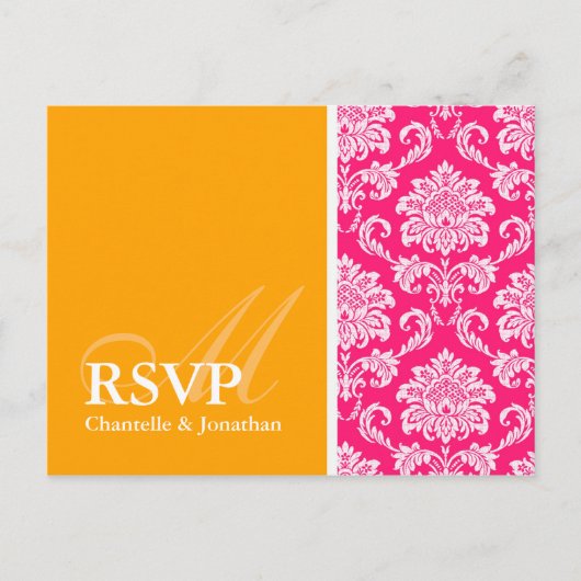 Carte postale RSVP Hot Pink et Orange Damask (Devant)