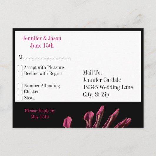 Carte postale RSVP Hot rose Fuchsia Daisy Wedding (Dos)