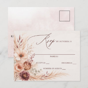 Carte Postale RSVP Mariage Automnal Floral Pampas Rustique