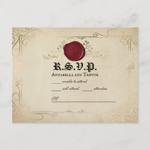 Carte Postale RSVP Mariage Conte de Fées avec Sceau de Cire sur 