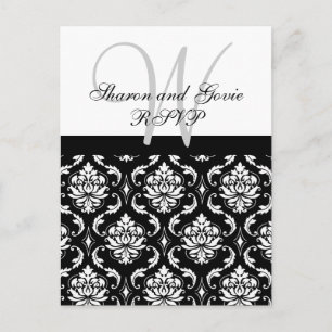 Carte postale RSVP Mariage damassé personnalisée