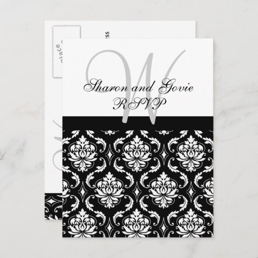 Carte postale RSVP Mariage damassé personnalisée (Devant / Derrière)