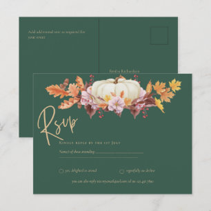 Carte Postale RSVP - Mariage de automne Citrouille vert or