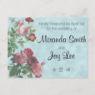 Carte postale RSVP Mariage Rose vintage