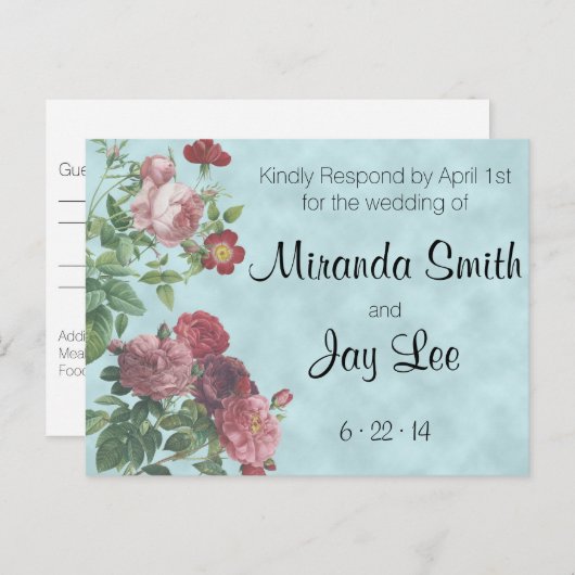 Carte postale RSVP | Mariage Rose vintage (Devant / Derrière)