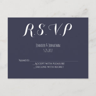 Carte postale RSVP marine bleu typographie mariage