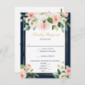 Carte postale RSVP Marine Blue Gold Blush Wedding (Devant / Derrière)
