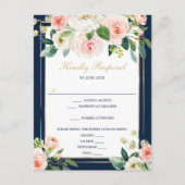 Carte postale RSVP Marine Blue Gold Blush Wedding (Devant)