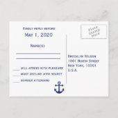 Carte postale RSVP Marine Blue Nautical Wedding (Dos)