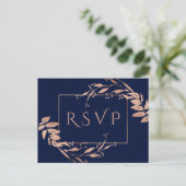 Carte postale RSVP Marine Blue Rose Gold Foliage W (Debout devant)