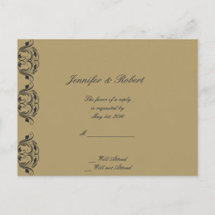Carte postale RSVP marine et Gold Masquerade Weddi