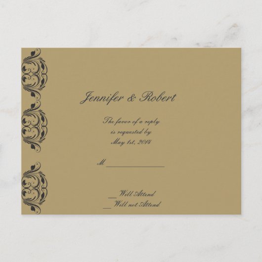Carte postale RSVP marine et Gold Masquerade Weddi (Devant)