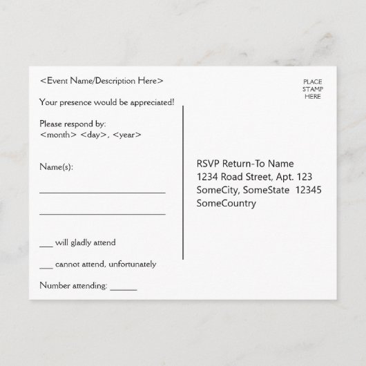 Carte postale RSVP minimale (Dos)