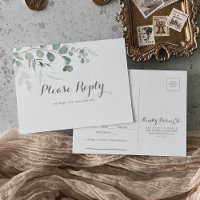 Carte postale RSVP minimaliste Eucalyptus Menu Cho