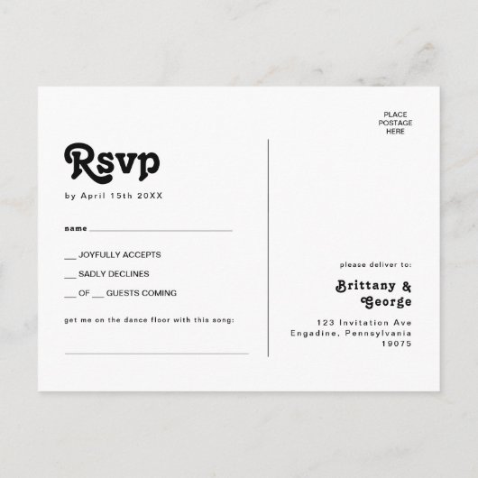 Carte Postale RSVP Moderne Retro Lettrage Demande (Dos)