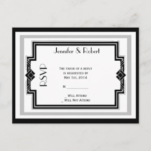 Carte postale RSVP noir blanc Argent Art Déco