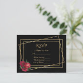 Carte Postale RSVP Noir et or avec Roses de reflet rouge profond (Debout devant)
