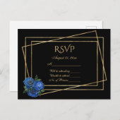 Carte Postale RSVP Noir et or avec Royal Blue Glam Roses (Devant / Derrière)