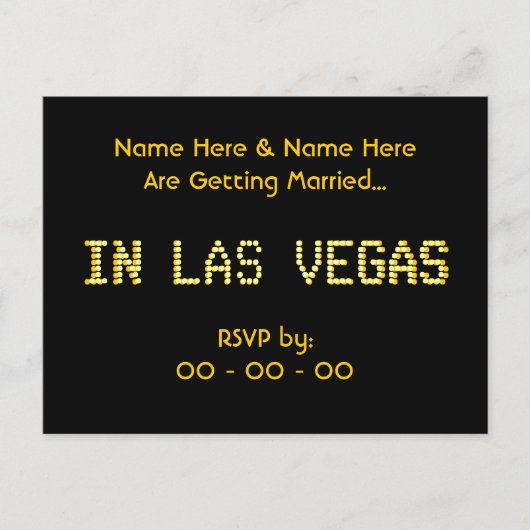 Carte postale RSVP. Noir & Jaune. Mariage Las Vega (Devant)