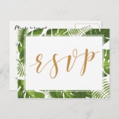 Carte postale RSVP, or tropical et mariage vert (Devant / Derrière)