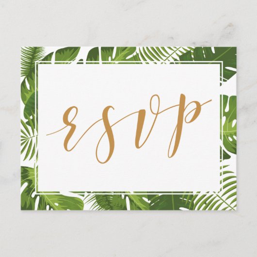 Carte postale RSVP, or tropical et mariage vert (Devant)