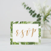 Carte postale RSVP, or tropical et mariage vert (Debout devant)