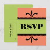 Carte postale RSVP Orange/Vert Fancy Art Déco (Devant / Derrière)