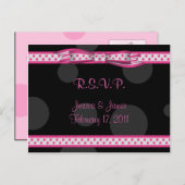 Carte postale RSVP Pink Black Polka Dot Ribbon Bow (Devant / Derrière)