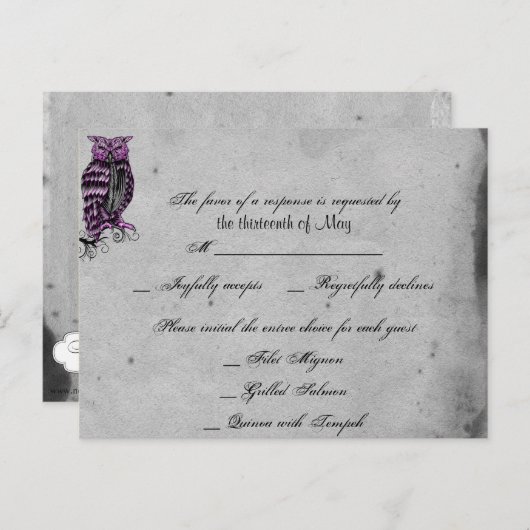 Carte postale RSVP pour Chouette gothique violette (Devant / Derrière)