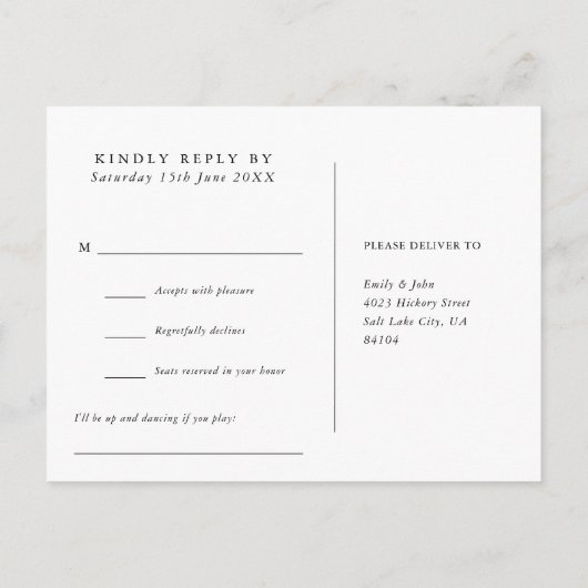 Carte postale RSVP pour demande de chanson florale (Dos)