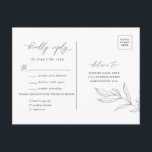 Carte postale RSVP pour feuillets d'art en ligne<br><div class="desc">Conçue pour coordonner avec notre collection Line Art Foliage, cette carte postale RSVP personnalisable est dotée d'un élégant dessin en ligne de feuilles de feuillage avec une police classique. C'est une suite de mariage minimaliste et élégante. Pour une personnalisation plus avancée de cette conception, par exemple la modification de la...</div>
