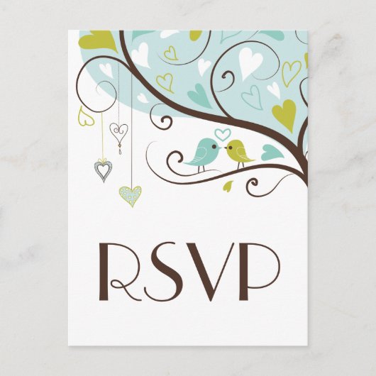 Carte postale RSVP pour Lovebirds Wedding Blue & G (Devant)
