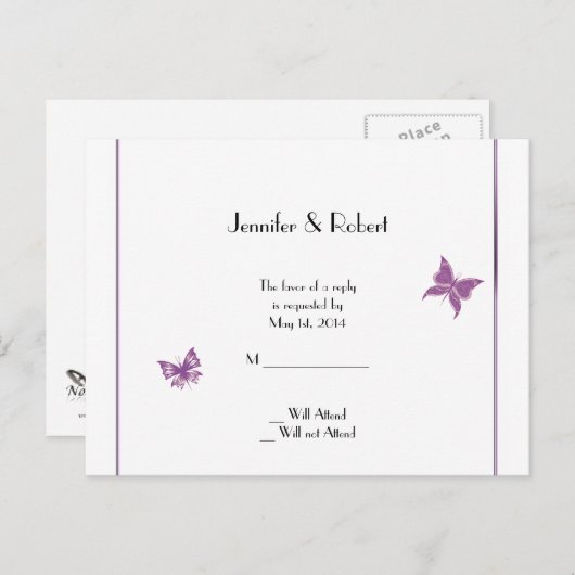 Carte postale RSVP pour mariage cardiaque papillon (Devant / Derrière)