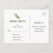 Carte postale RSVP pour mariage Feuille Watercolor (Dos)