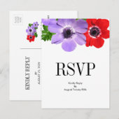 Carte postale RSVP pour mariage floral à l'anémone (Devant / Derrière)
