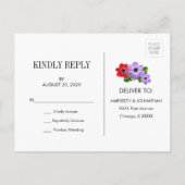 Carte postale RSVP pour mariage floral à l'anémone (Dos)