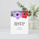 Carte postale RSVP pour mariage floral à l'anémone (Debout devant)
