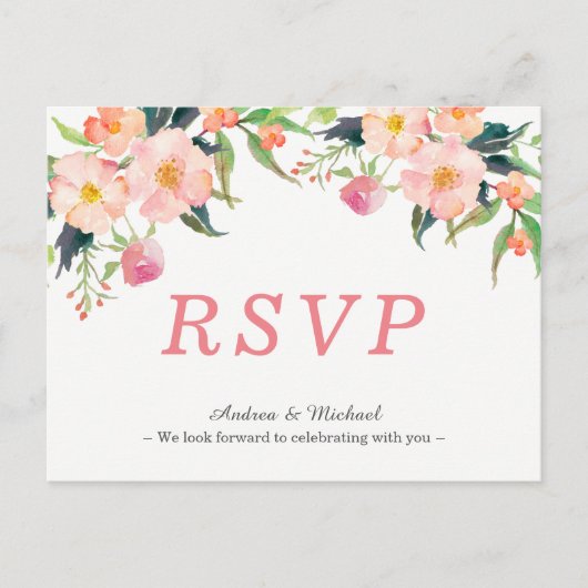 Carte postale RSVP pour mariage floral moderne aqu (Devant)