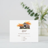 Carte postale RSVP pour mariage rustique en grange (Debout devant)