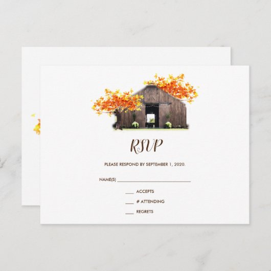 Carte postale RSVP pour mariage rustique en grange (Devant / Derrière)