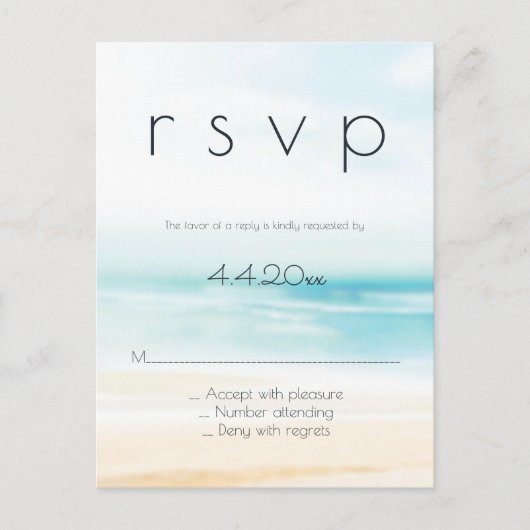 Carte postale rsvp pour mariage simple à la plage (Devant)