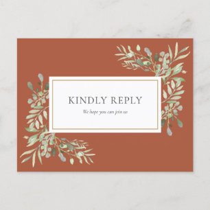 Carte postale RSVP pour mariage vert en terre cuit